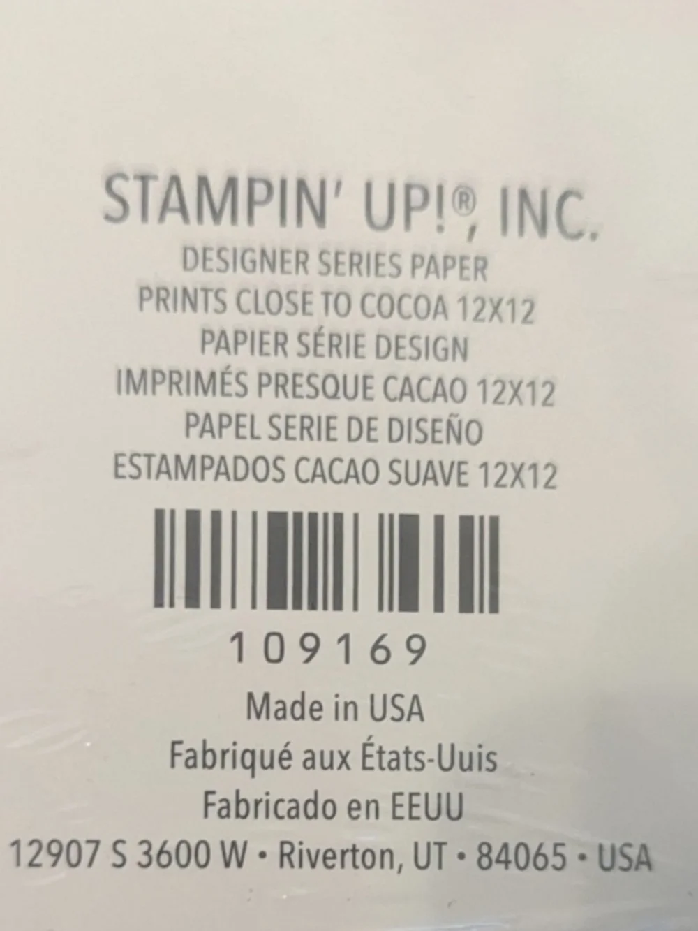 Stampin' Up! Prints Close to Cocoa Designer Series Paper - Cream & Brown Text